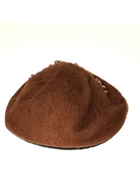 Vintage 1940s Wool Beret Merrimac Hat Corp Camel Brown Beaded Flapper Size 22.5 main image 4